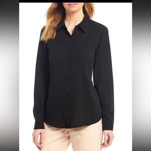 Alex Marie Black Fitted Sheer Button Down Shirt missing button